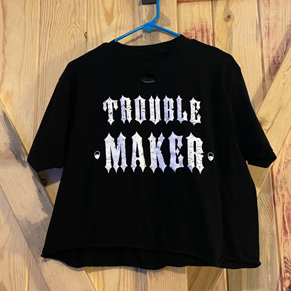 Troublemaker Black Crop Tee - Women's Graphic Crop Top